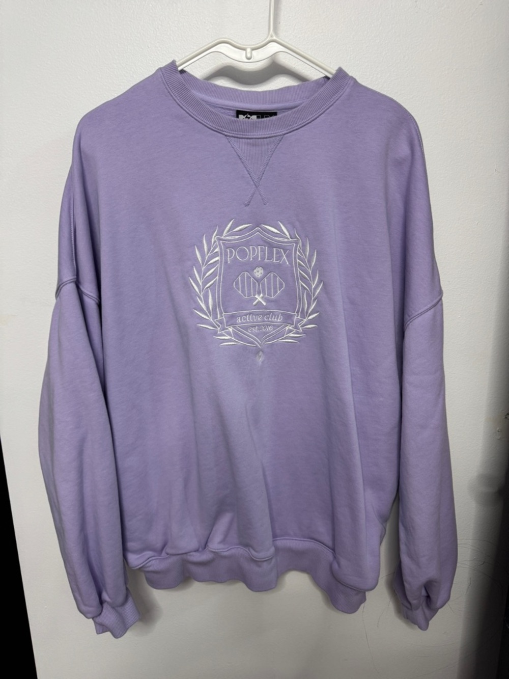 POPFLEX Purple Active Club Cloud Crewneck Sweatshirt with Embroidered Crest